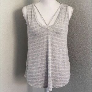 Lush Heather Gray & White Striped Flowy Tank Size Small